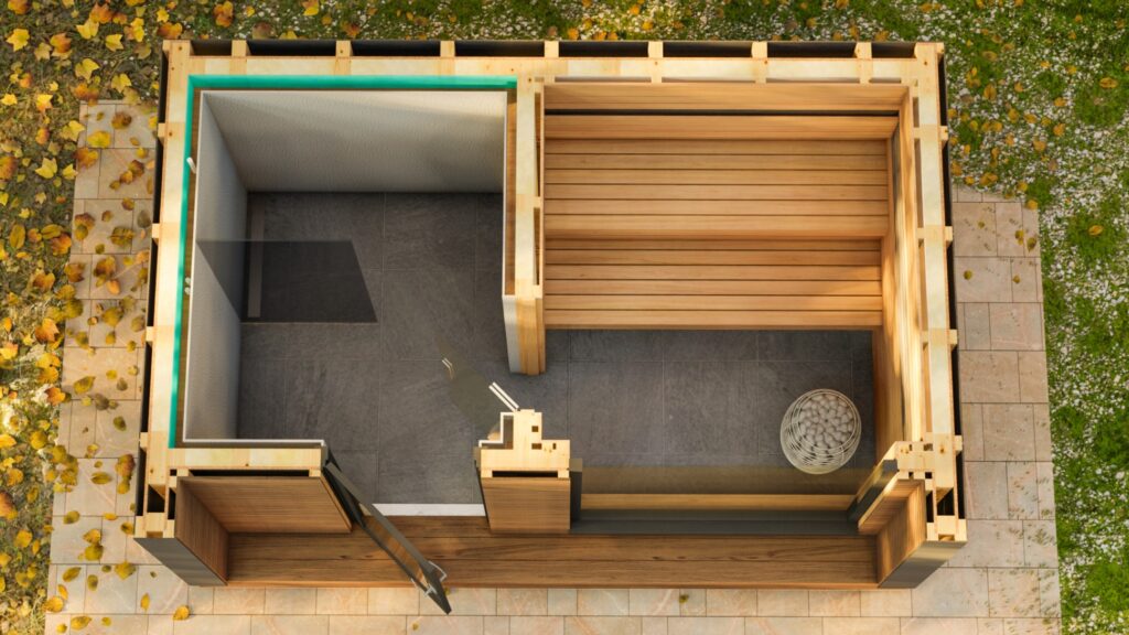 Sauna Futry velikosti M – prostornější sauna na míru se sprchou, perfektní pro rodinné saunování nebo relaxaci ve dvou